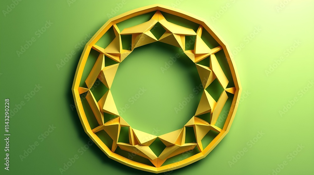 Aufkleber geometric yellow 3d circular frame with intricate polygonal shapes, blending modern design and bold 