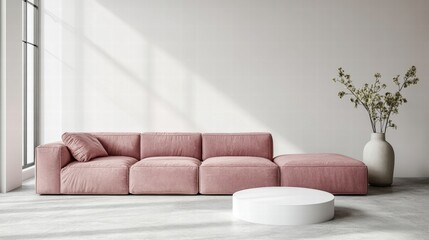 Modern Pink Couch in Bright Minimalist Living Room Setting