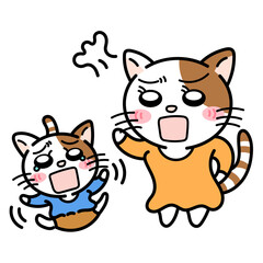 子供にしつけをしているお母さんネコ