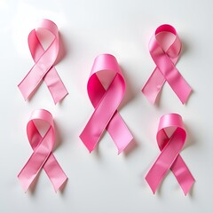Pink breast cancer awareness ribbons on a white background