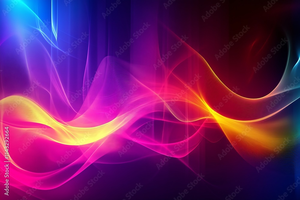 Poster Energetic Abstract Colorful Wavy Light Patterns on Dark Background : Generative AI