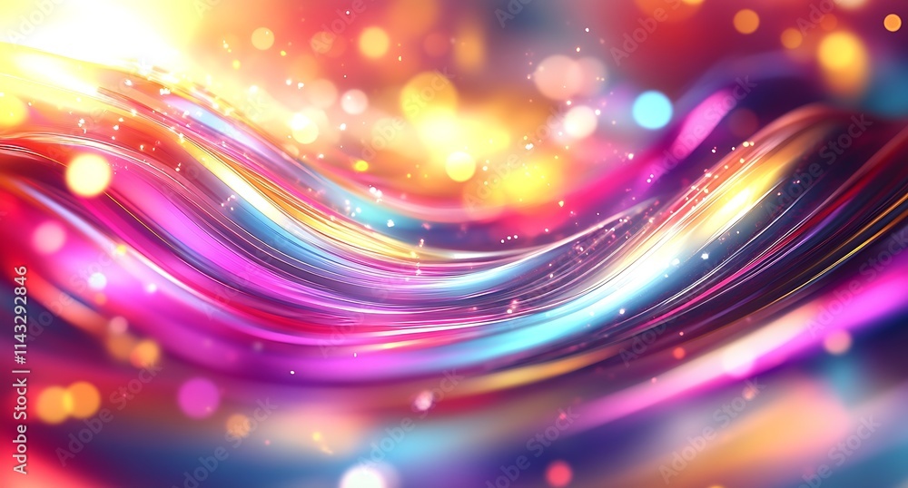 Aufkleber Vibrant Colorful Abstract Wave Background with Glowing Bokeh and Fluid Motion : Generative AI