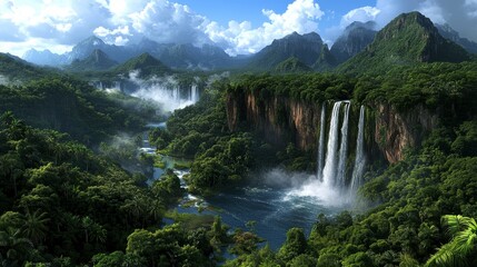 Beautiful Blue Waterfall Scene