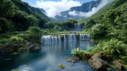 Majestic Waterfall in River
