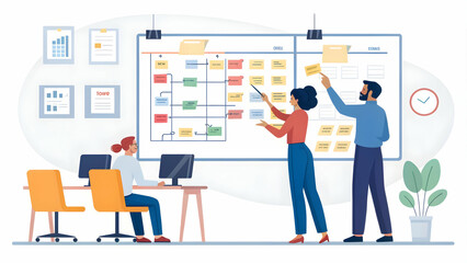 Productivity Enhancement: Professionals Mapping Workflows for Time Management Efficiency with Ample Copy Space