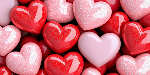 Obraz premium Collection of Red and Pink Glittery Heart Shapes