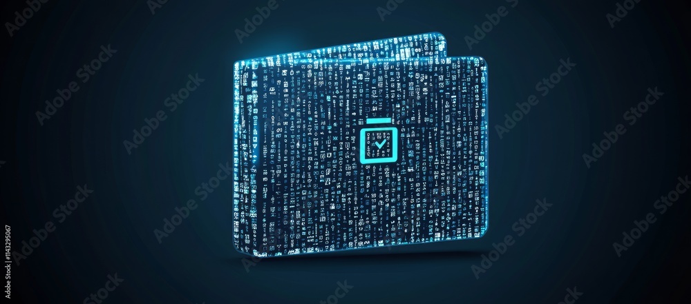 Poster digital folder icon glowing with code.