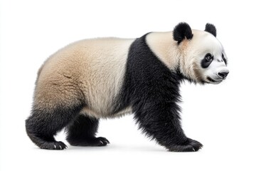 Beautiful Giant Panda Walking Gracefully on White Background