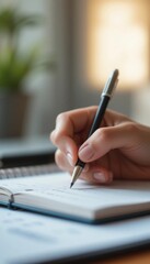 Close-up of a hand writing in a notebook