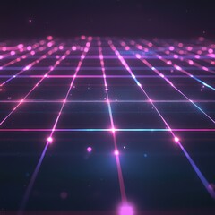 Futuristic polygonal grids with glowing lines on a dark background.