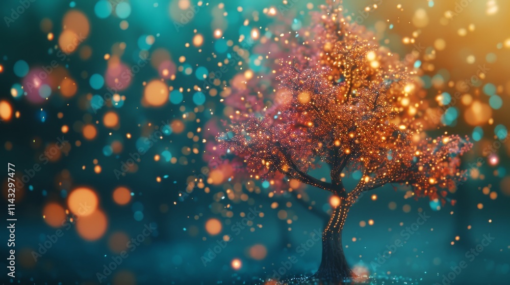 Poster ai-generated glowing tree with sparkling branches in an ethereal, abstract night setting. a surreal 