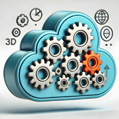 3D Vector Cloud Icon with Gears for Cloud-Based Business Solutions and Digital Transformation Infographics