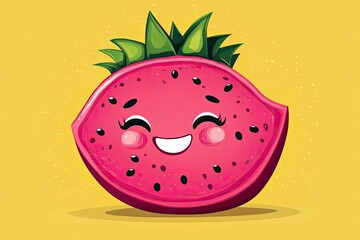 Fototapeta premium Happy Dragon Fruit Smiling Cartoon Illustration