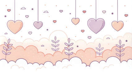Faint Peach Lavender Hearts Soft Pastel Wallpaper Digital Cotton Calm Background Empty Left Space