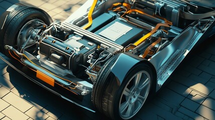 Obraz premium Electric Car Chassis with Battery and Motor