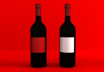 Wine bottle isolated. Blank wine bottle on a red background