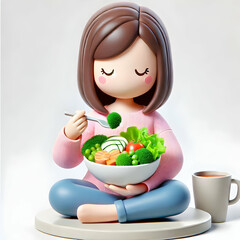 3D Woman Mindful Eating Bokeh Background Healthy Eating Self Care Copy Space
