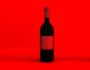 Wine bottle isolated. Blank wine bottle on a red background	
