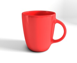 Porcelain mug isolated. Red color porcelain mug isolated on white background. Red ceramic coffee mug mockup. Design template for mock up. 