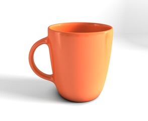 Porcelain mug isolated. Orange color porcelain mug isolated on white background. Orange ceramic coffee mug mockup. Design template for mock up. 