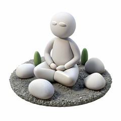 Adept Sitting on Gravel with Moss, Smooth Pebbles, and Calm Ambient Space in Photo Stock Concept