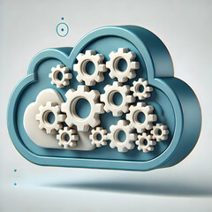 3D Vector Cloud Icon with Interlocking Gears Symbolizing Cloud Computing Business Solutions