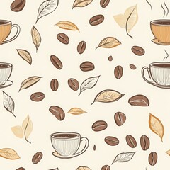 Obraz premium Seamless Coffee and Tea Pattern with Cups and Beans