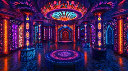Obraz premium Psychedelic Neon Chamber Gothic Architecture Design