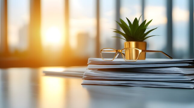 Public relations desk with press release drafts, elegant workspace--style raw