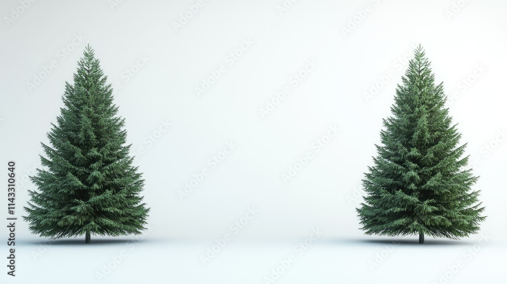 Poster two symmetrical pine trees isolated on a minimal background