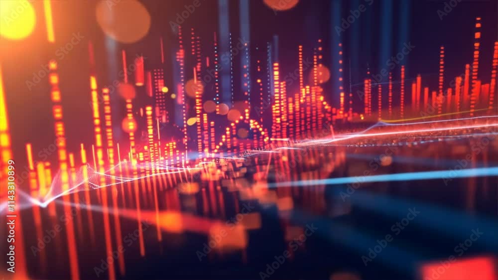 Poster dynamic colorful data visualization abstract patterns and energy movement in digital technology