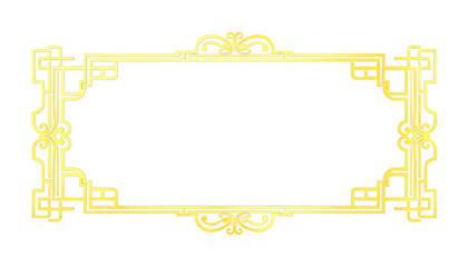 double rectangle gold vintage frame with inverted rounded corner, oriental style border, png with  transparent  background, with white tones