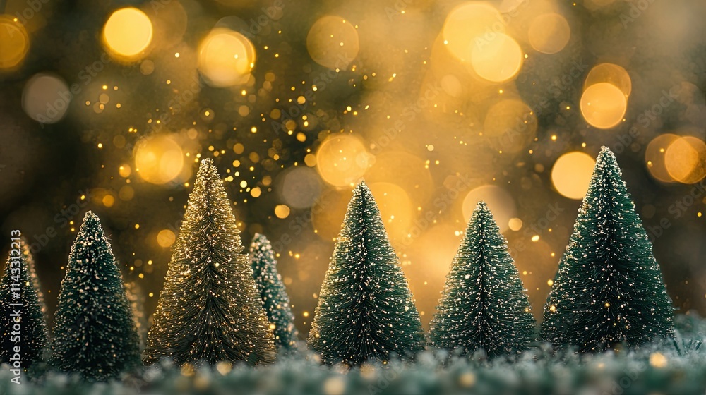 Poster sparkling christmas trees with bokeh background and soft lighting