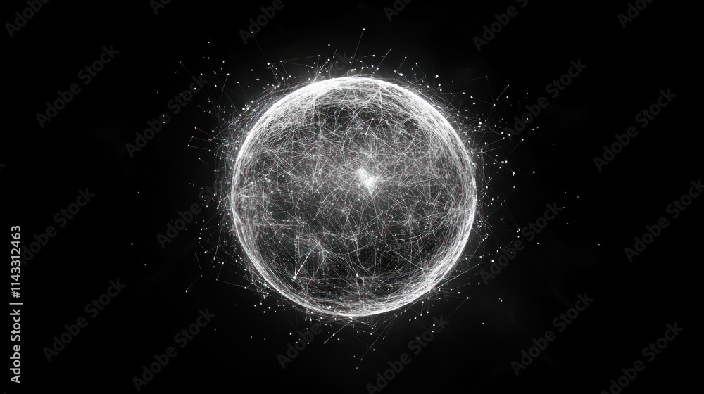 Poster a glowing sphere composed of interconnected lines and nodes, symbolizing data and connectivity.
