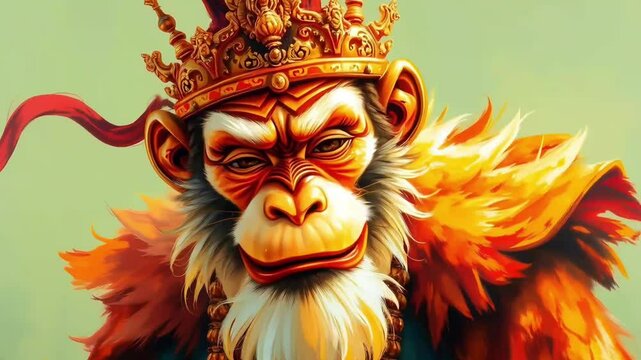 Animated depiction of Wukong, a mythical monkey king character, perfect for fantasy or cultural themes.