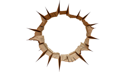A set of wooden wall holes with splintered edges, isolated on a transparent background. Perfect for creative designs, construction themes, and dramatic effects.
