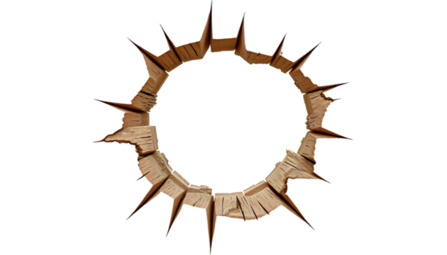 A set of wooden wall holes with splintered edges, isolated on a transparent background. Perfect for creative designs, construction themes, and dramatic effects.
