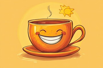 Happy Smiling Coffee Cup Enjoying Sunny Morning