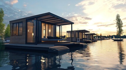 Scenic Houseboats Floating on Serene Waters