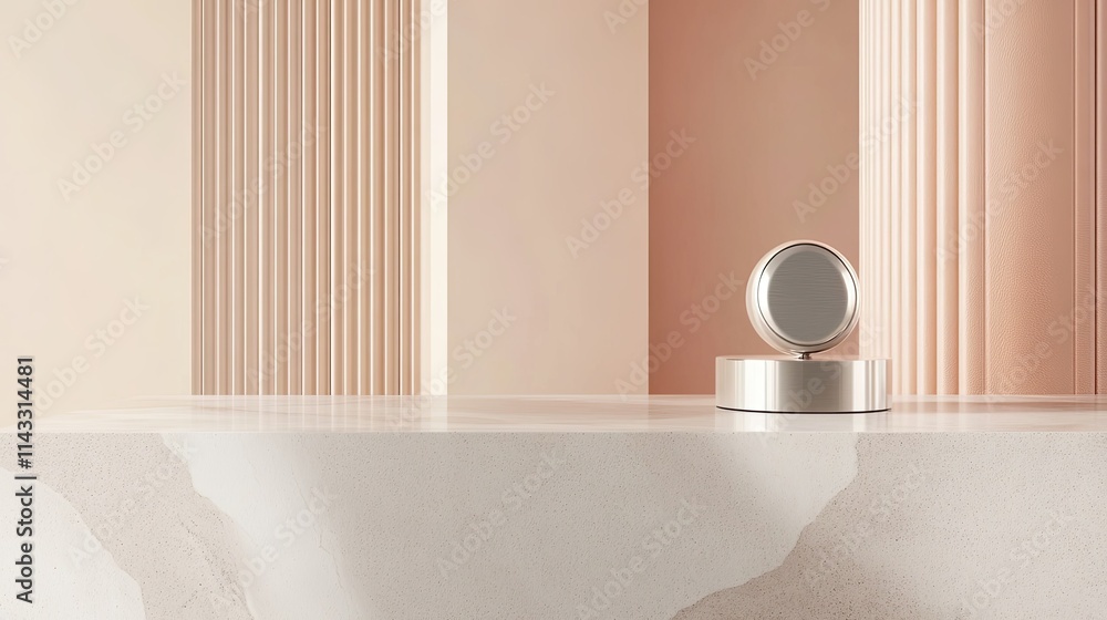Poster minimalist decorative mirror on elegant stone surface with columns