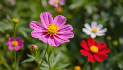 Obraz premium Cosmos flower blossom in garden, 8k, with white tones