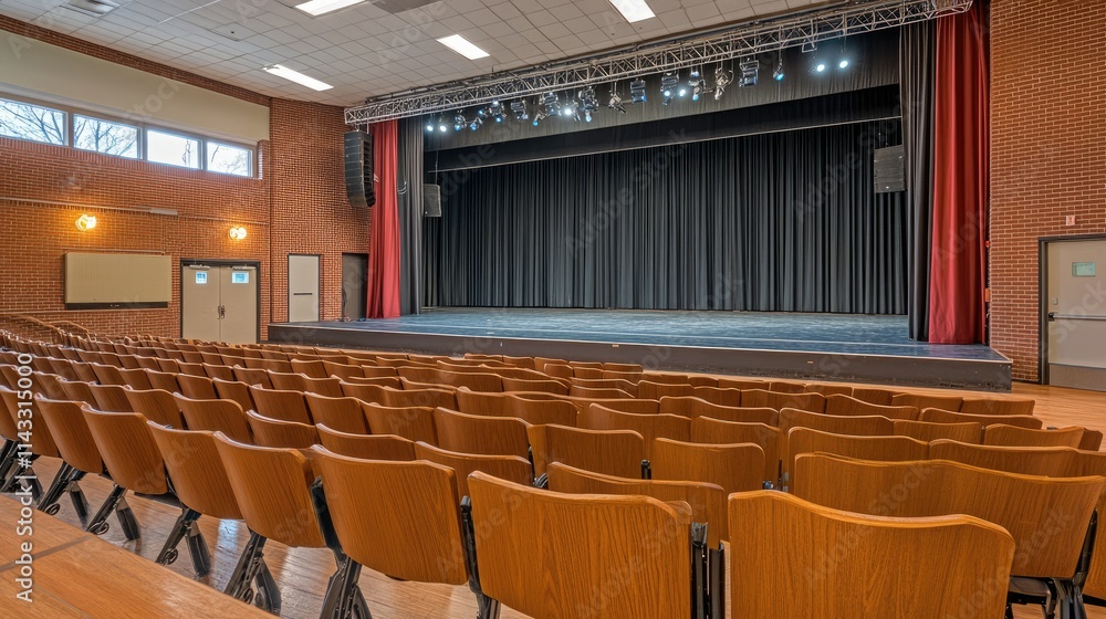 Poster empty theater stage with seating in a modern performance hall
