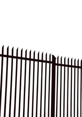 Metal spiked fence. On isolated transparent background.
