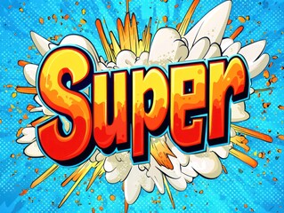 "Bold Comic Book-Style Typography with Bright Colors, Exaggerated Letter Shapes, Pop Explosion Effect on Blue Background, Perfect for Fun Posters, Games, and Kids' Educational Themes