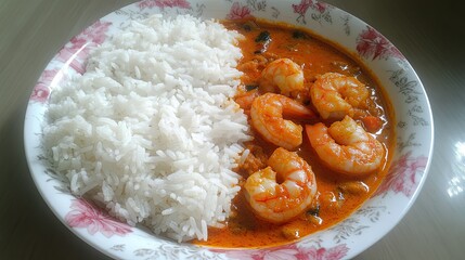 Shrimp in Spicy Coconut Sauce Served with White Rice