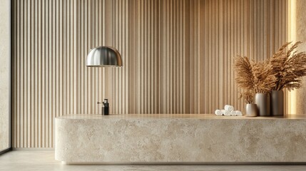 Modern Interior Design with Natural Textures and Warm Lighting