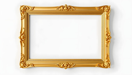 antique gold picture frame isolated on transparent background, papercraft, with white tones