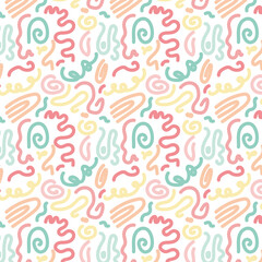 Seamless vector pattern, pastel color, freeform strokes, scribbles 