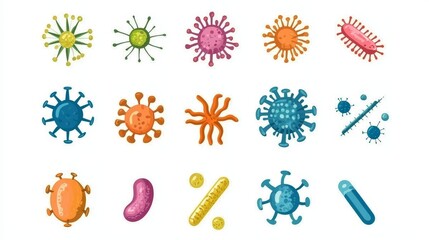 Colorful Illustrations of Various Microorganisms and Bacteria for Educational and Scientific Use