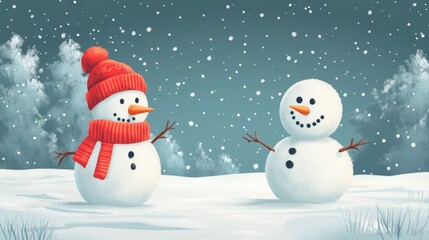 Fototapeta premium Paw print flat illustration outdoors skating snowman.